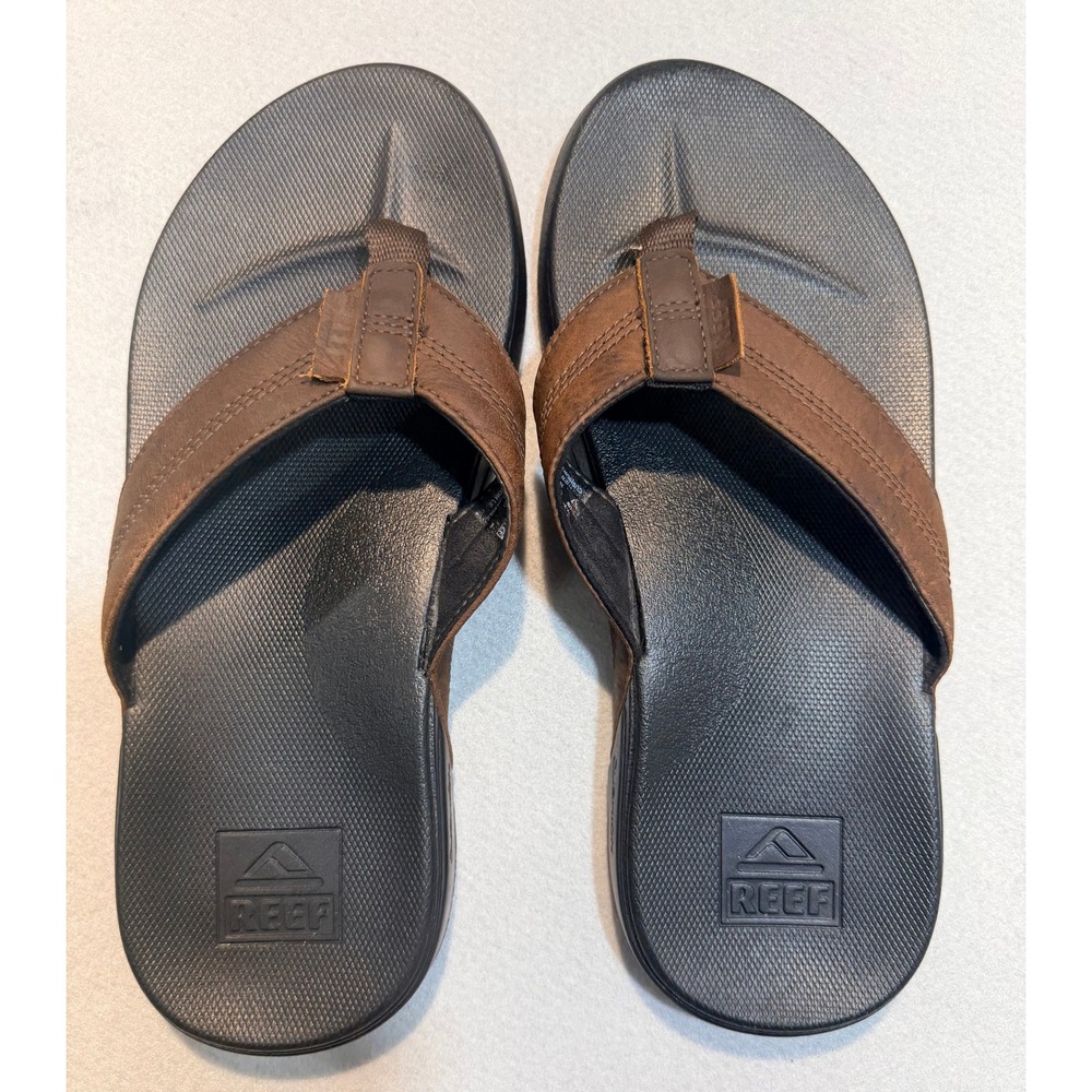 Reef Mens Flip Flops Cushion Phantom LE Brown Leather Size 7
